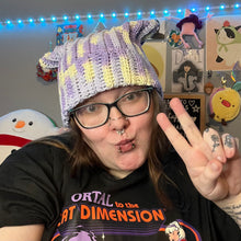 Load image into Gallery viewer, Purple Explosion Reversible Crochet Cat Hat
