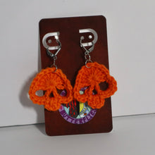 Load image into Gallery viewer, Pumpkin King Crochet Skull Earrings