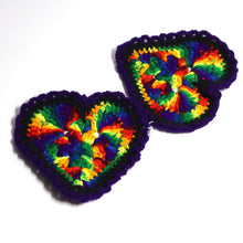 Load image into Gallery viewer, Grape Rainbow Burst Crochet Heart Coasters