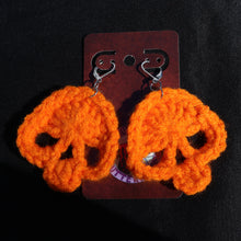 Load image into Gallery viewer, Pumpkin Lover Crochet Skull Earrings