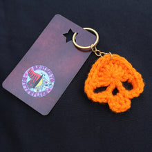 Load image into Gallery viewer, Orange Candy Crochet Skull Keychain