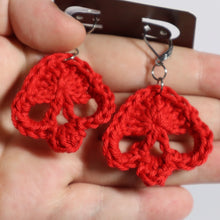 Load image into Gallery viewer, Red Roses Crochet Skull Earrings