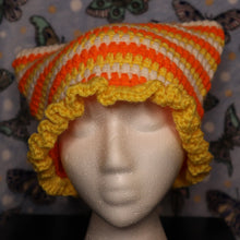 Load image into Gallery viewer, Candy Corn Frilly Cat Hat