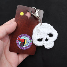 Load image into Gallery viewer, Ghostly Skeleton Crochet Skull Keychain