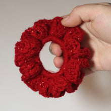 Load image into Gallery viewer, Sparkly Red Crochet Scrunchie