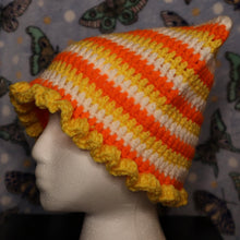 Load image into Gallery viewer, Candy Corn Frilly Cat Hat
