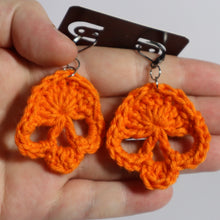 Load image into Gallery viewer, Pumpkin King Crochet Skull Earrings