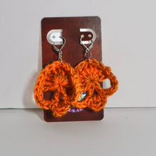 Load image into Gallery viewer, Carved Pumpkin Crochet Skull Earrings