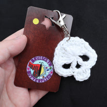 Load image into Gallery viewer, Ghostly Skeleton Crochet Skull Keychain