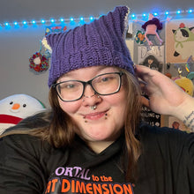 Load image into Gallery viewer, Purple Explosion Reversible Crochet Cat Hat