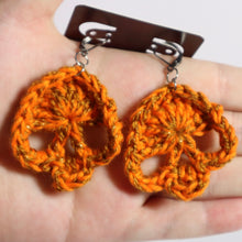 Load image into Gallery viewer, Carved Pumpkin Crochet Skull Earrings