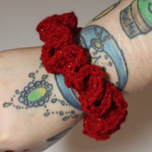 Load image into Gallery viewer, Sparkly Red Crochet Scrunchie