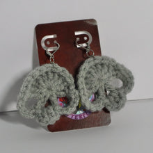 Load image into Gallery viewer, Silver Swords Crochet Skull Earrings