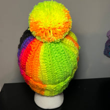 Load image into Gallery viewer, Neon Fire Crochet Pom-Pom Beanie