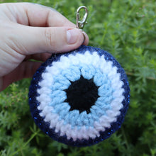 Load image into Gallery viewer, Deep Blue Sparkle Puffy Evil Eye Keychain