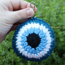 Load image into Gallery viewer, Poison Teal Puffy Evil Eye Keychain