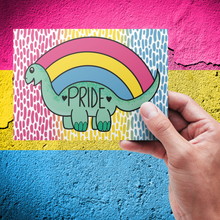 Load image into Gallery viewer, Pansexual Prideosaur 5x7 Art Print by Alexis Kennedy