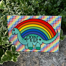 Load image into Gallery viewer, Rainbow Prideosaur 5x7 Art Print by Alexis Kennedy