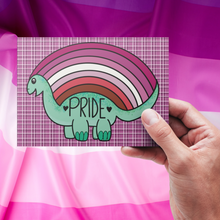 Load image into Gallery viewer, Lesbian Prideosaur 5x7 Art Print by Alexis Kennedy