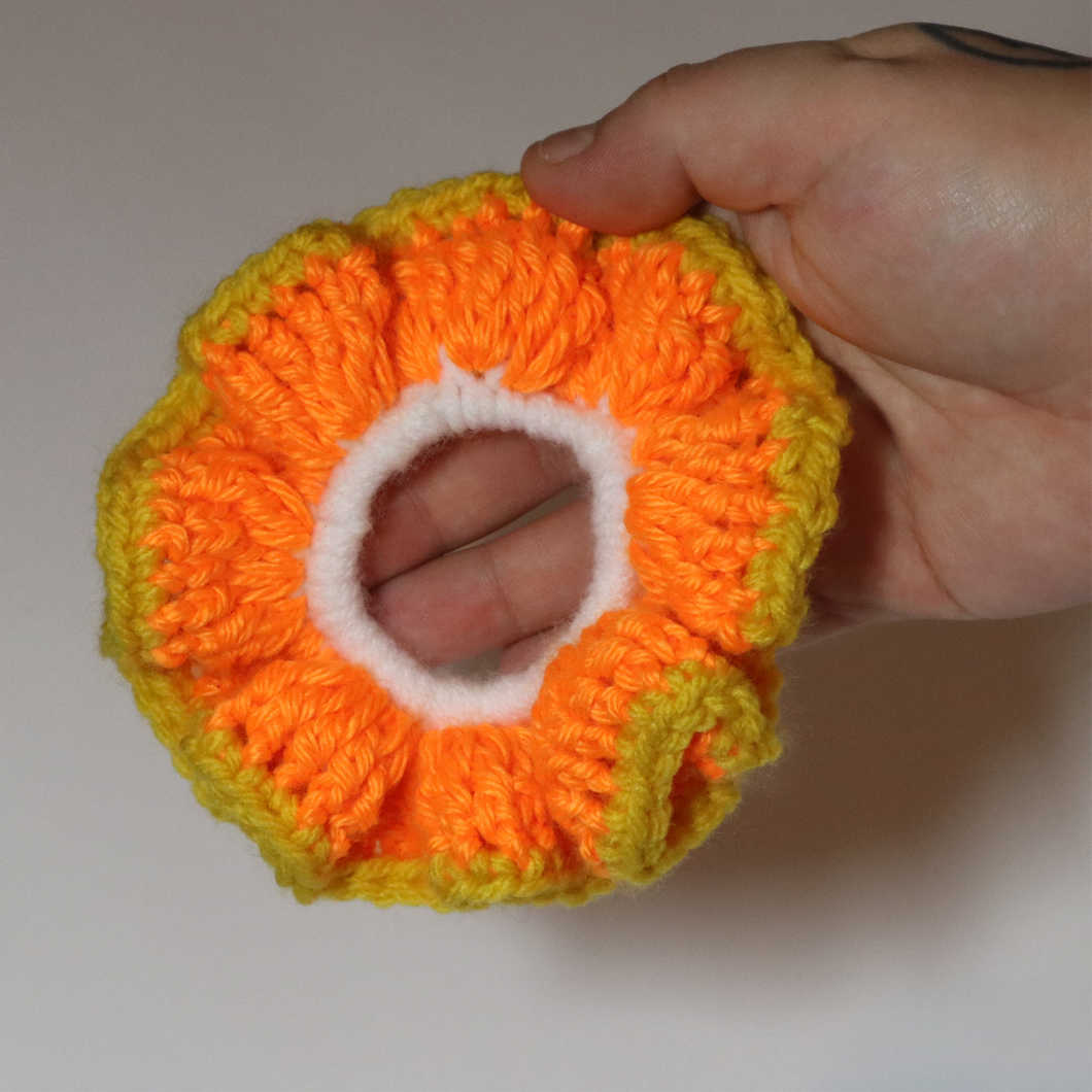 Neon Candy Corn Crochet Scrunchie