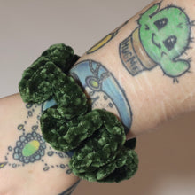 Load image into Gallery viewer, Deep Green Sparkle Crochet Velvet Scrunchie
