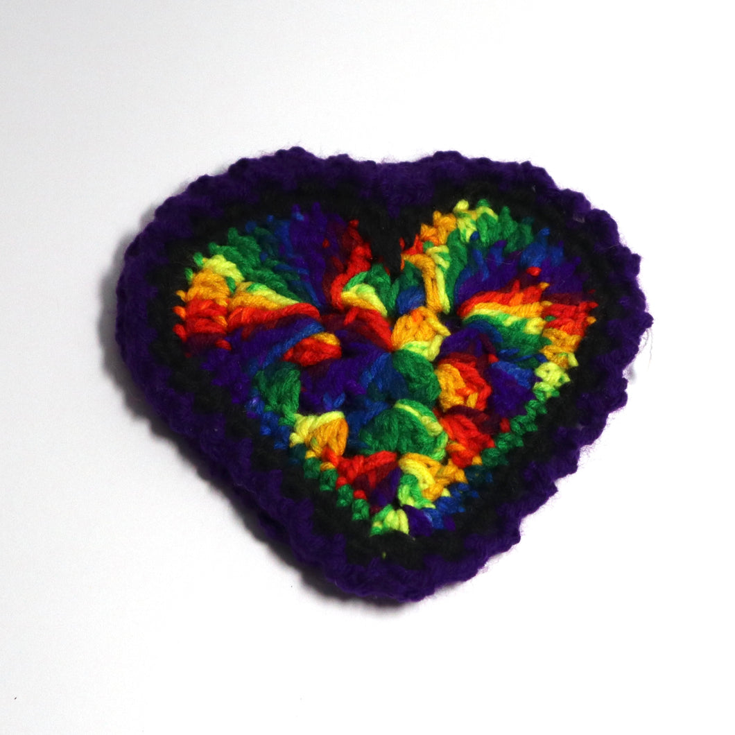 Grape Rainbow Burst Crochet Heart Coasters