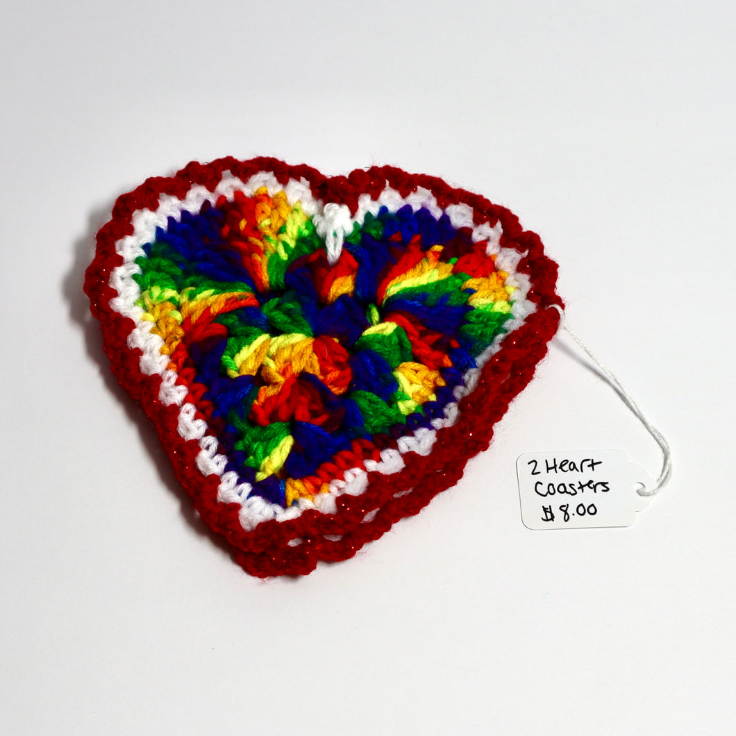 Rainbow Pride Crochet Heart Coasters