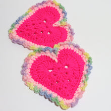 Load image into Gallery viewer, Hot Pink Palace Crochet Heart Coasters
