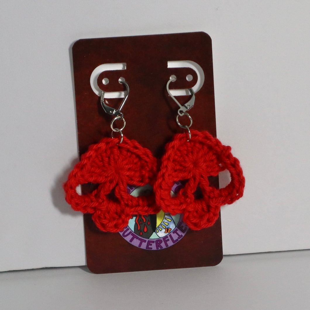 Red Roses Crochet Skull Earrings