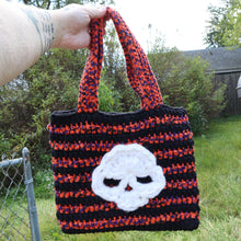 Load image into Gallery viewer, Skull Halloween One-of-Kind Crochet Tote Bag
