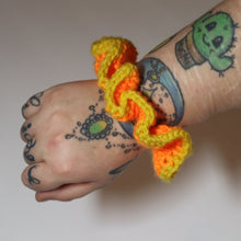 Load image into Gallery viewer, Neon Candy Corn Crochet Scrunchie
