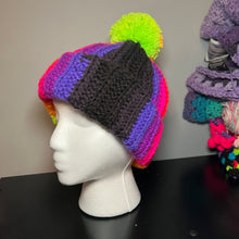 Load image into Gallery viewer, Neon Fire Crochet Pom-Pom Beanie
