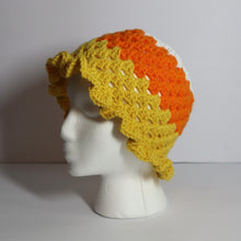 Load image into Gallery viewer, Candy Corn Head Crochet Frilly Bucket Hat
