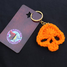 Load image into Gallery viewer, Orange Candy Crochet Skull Keychain
