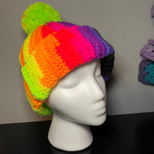 Load image into Gallery viewer, Neon Fire Crochet Pom-Pom Beanie
