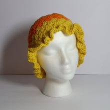 Load image into Gallery viewer, Candy Corn Head Crochet Frilly Bucket Hat
