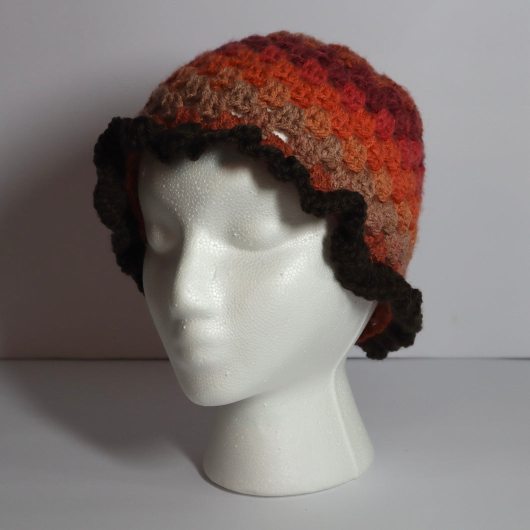 Orange Gradient Crochet Frilly Bucket Hat