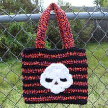 Load image into Gallery viewer, Skull Halloween One-of-Kind Crochet Tote Bag
