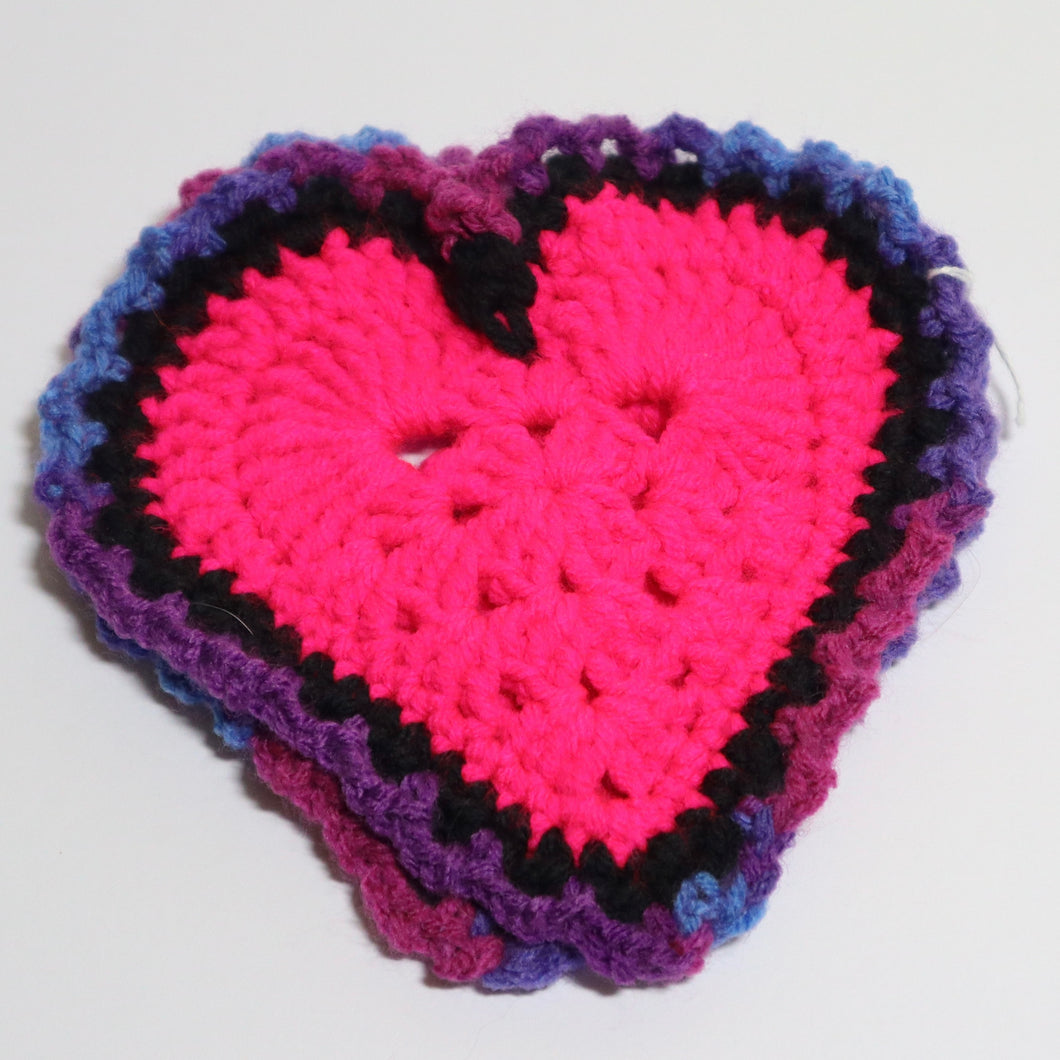 Purple Splash Crochet Heart Coasters