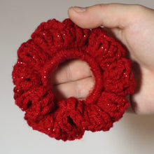 Load image into Gallery viewer, Sparkly Red Crochet Scrunchie
