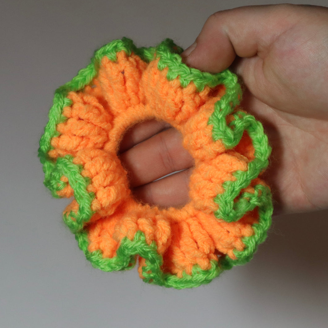 Neon Pumpkin Crochet Scrunchie