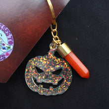 Load image into Gallery viewer, Carved Sparkle Pumpkin Halloween Keychain
