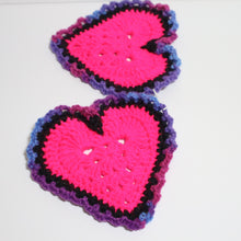 Load image into Gallery viewer, Purple Splash Crochet Heart Coasters
