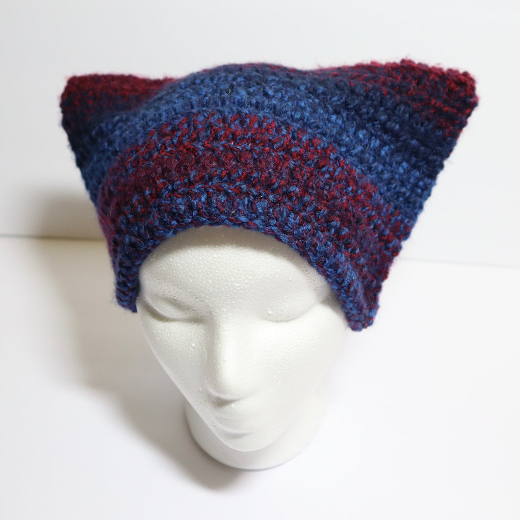 Maroon Blues Crochet Cat Hat