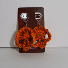 Load image into Gallery viewer, Carved Pumpkin Crochet Skull Earrings
