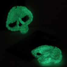 Load image into Gallery viewer, Golden Green Glow Crochet Skull Keychain
