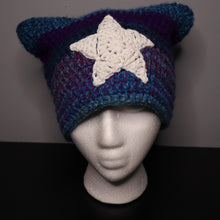 Load image into Gallery viewer, Purple Starship Crochet Cat Hat
