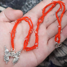 Load image into Gallery viewer, Orange Flutter Skull Crochet Beaded Necklace

