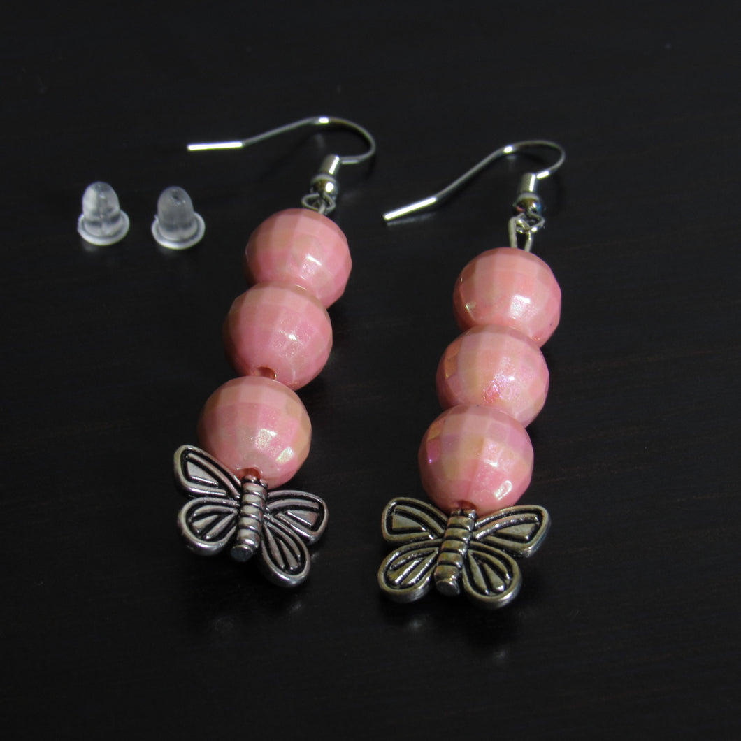 Coral Disco Ball Butterfly Earrings🦋