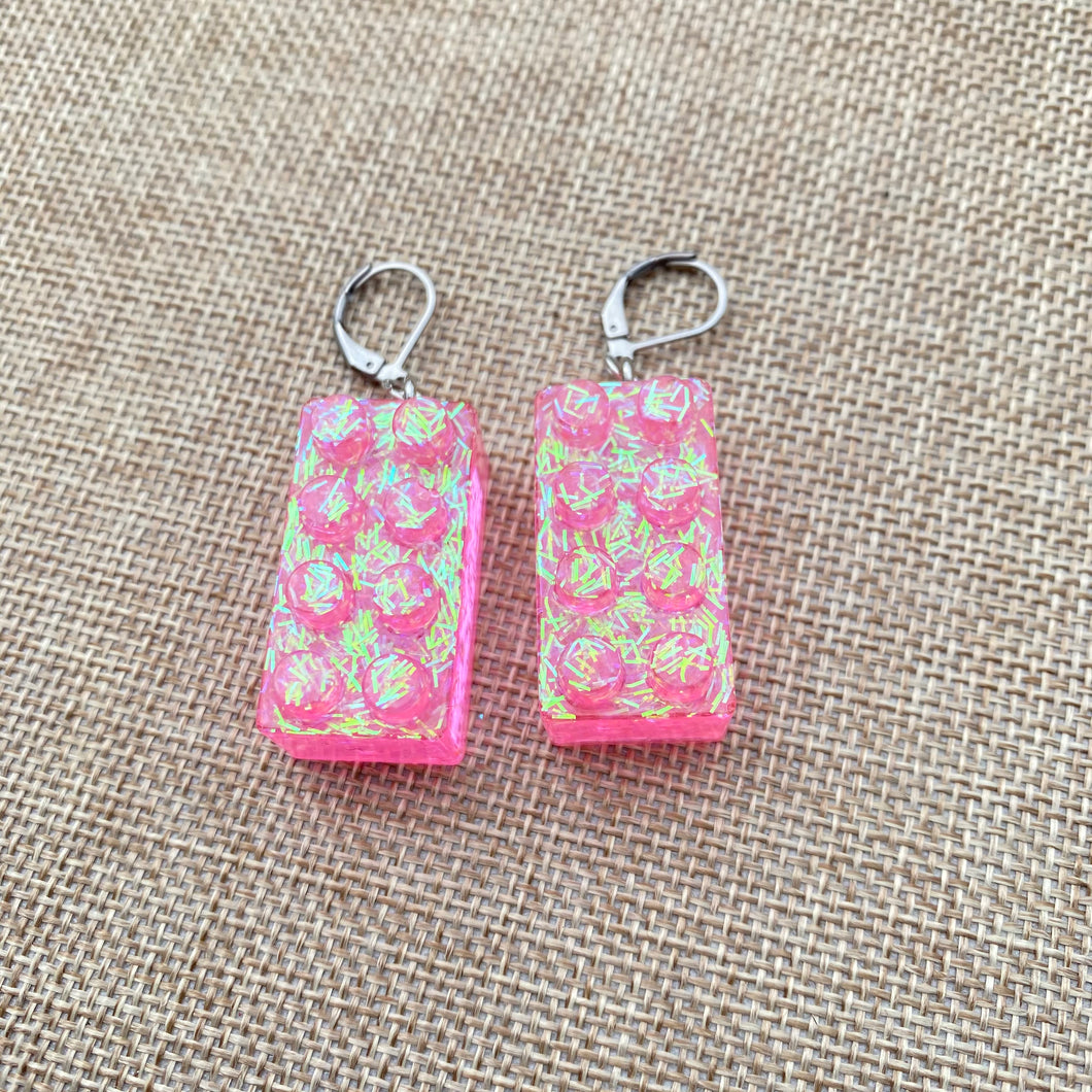 Glitter Lego Earrings💗💜💙